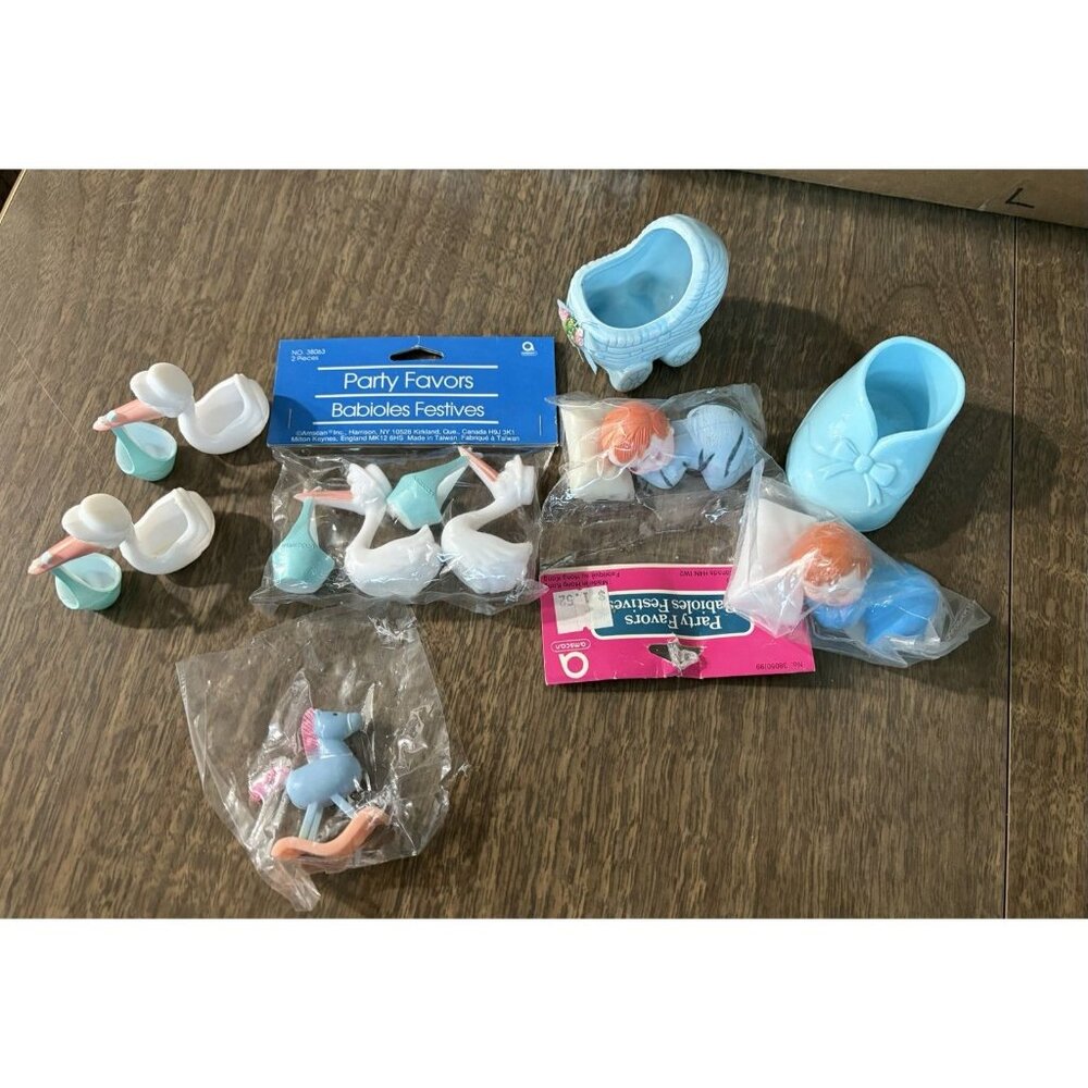 Vintage Baby Boy Cake Toppers Amscan New Lot Of 9 Storks Baby Shoe Carriage